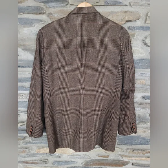 Brooks Brothers 100% Pure Wool Brown Plaid Blazer Jacket Sz 10 M/L